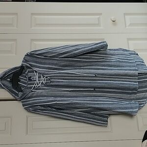 Swimsuits for All Grey White Stripe Hooded Coverup Beach Wear 10/12